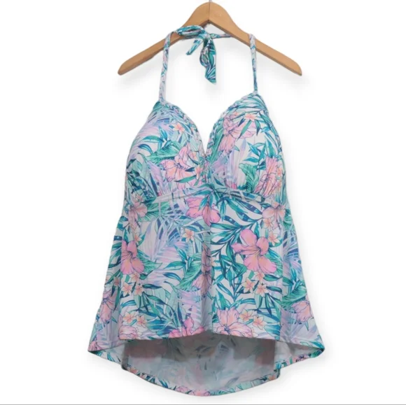 True Craft Tropical Floral Printed Tankini Swim Top - Picture 1 of 11